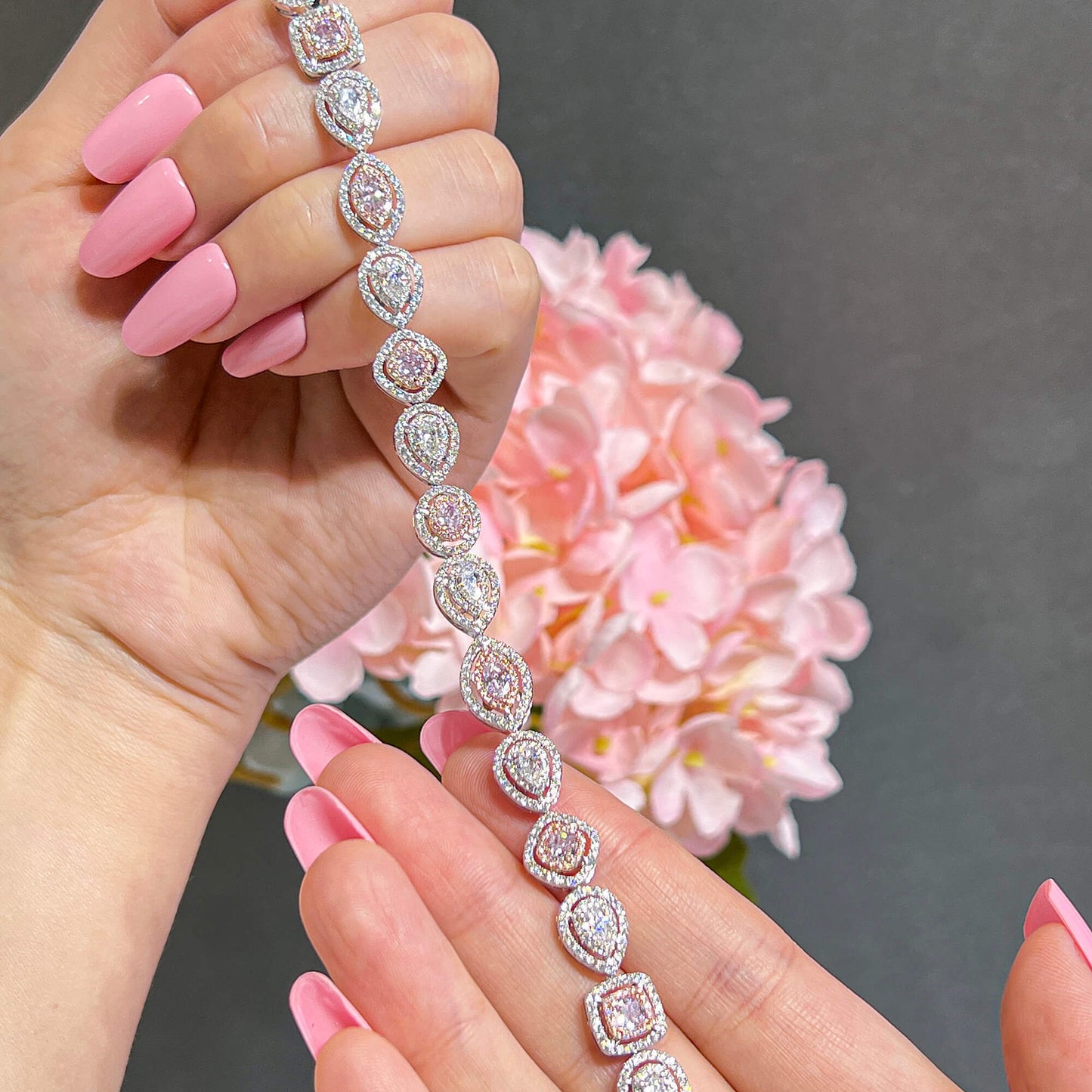 18K White & Rose Gold Statement Bracelet With 2.00 TCW Pink Mix Shape Natural Diamond, EG_LAB Certified