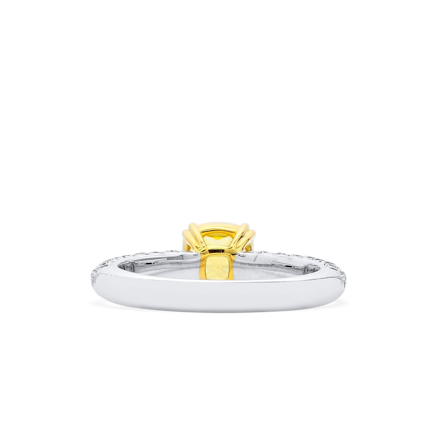 18K White & Yellow Gold Statement Ring With 1.58 TCW Yellow Cushion Shape Natural Diamond, GIA Certified