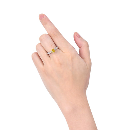 18K White & Yellow Gold Statement Ring With 1.58 TCW Yellow Cushion Shape Natural Diamond, GIA Certified