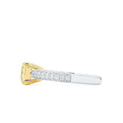 18K White & Yellow Gold Statement Ring With 1.58 TCW Yellow Cushion Shape Natural Diamond, GIA Certified