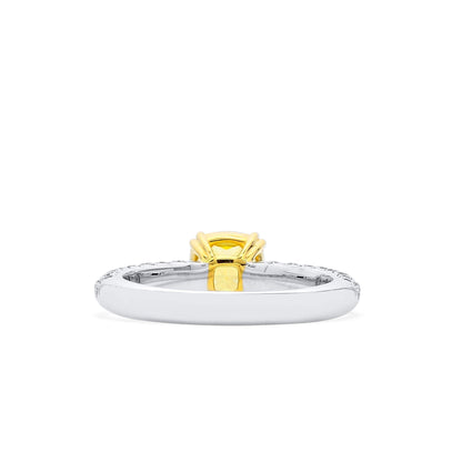 18K White & Yellow Gold Statement Ring With 1.58 TCW Yellow Cushion Shape Natural Diamond, GIA Certified