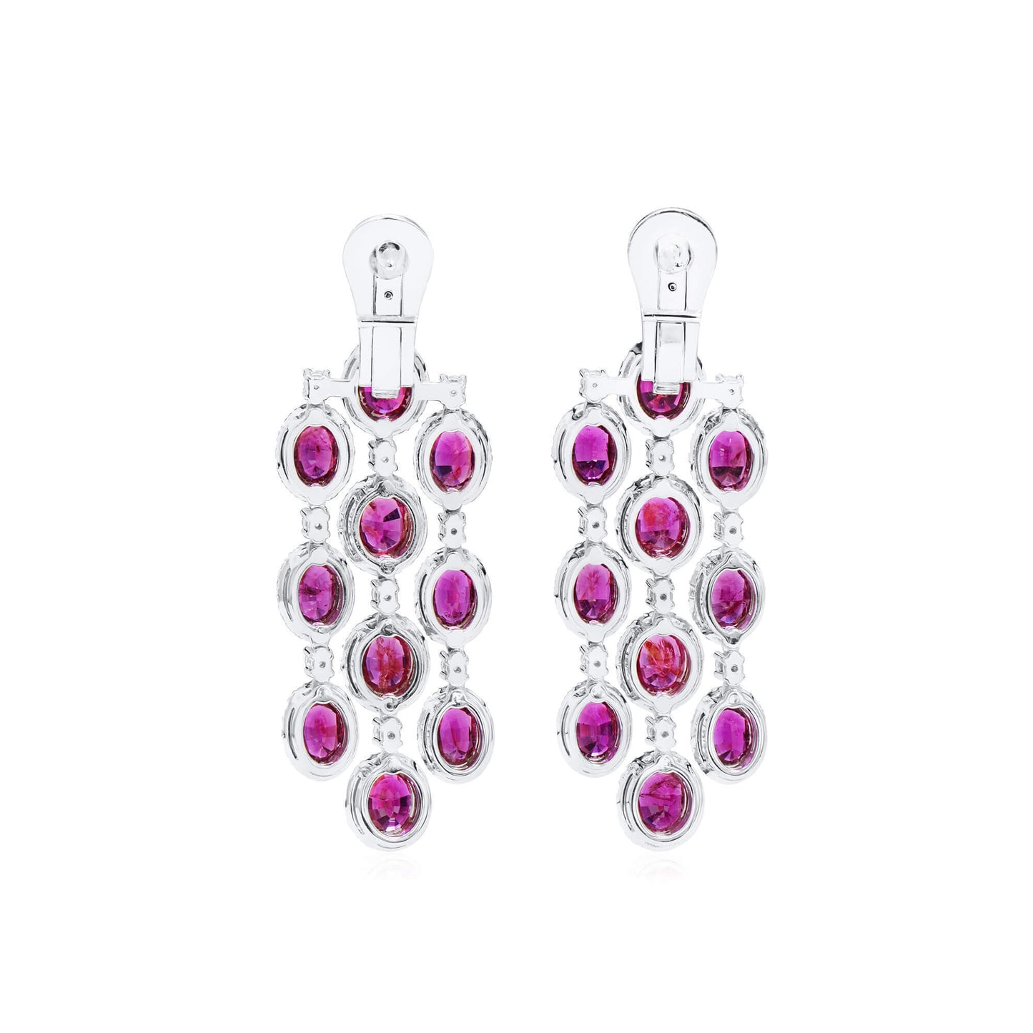 18K White Gold Statement Earrings With 8.27 TCW Oval Shape Natural Ruby, C.DUNAIGRE Certified