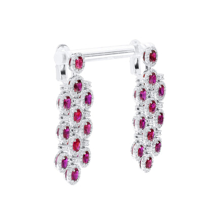 18K White Gold Statement Earrings With 8.27 TCW Oval Shape Natural Ruby, C.DUNAIGRE Certified