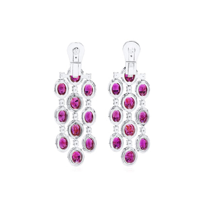 18K White Gold Statement Earrings With 8.27 TCW Oval Shape Natural Ruby, C.DUNAIGRE Certified