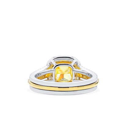 18K White & Yellow Gold Statement Ring With 1.53 TCW Yellow Cushion Shape Natural Diamond, GIA Certified