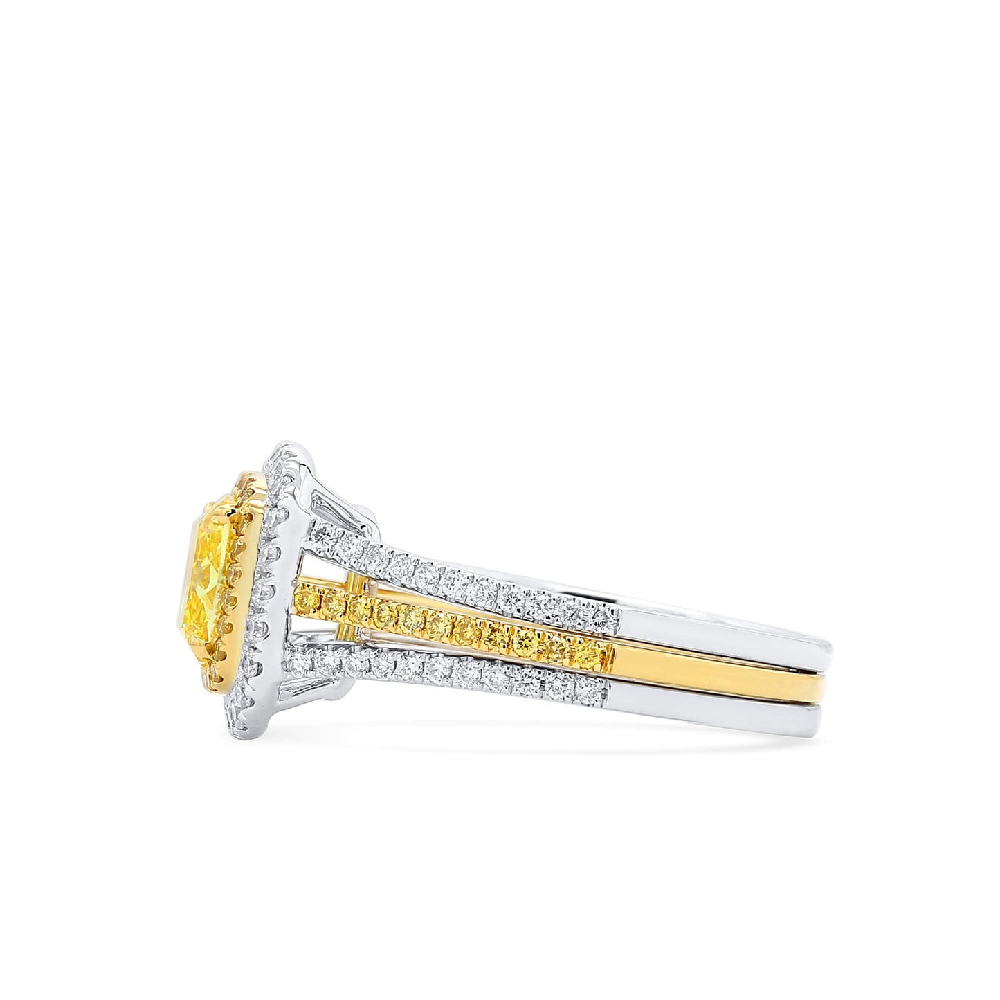 18K White & Yellow Gold Statement Ring With 1.53 TCW Yellow Cushion Shape Natural Diamond, GIA Certified
