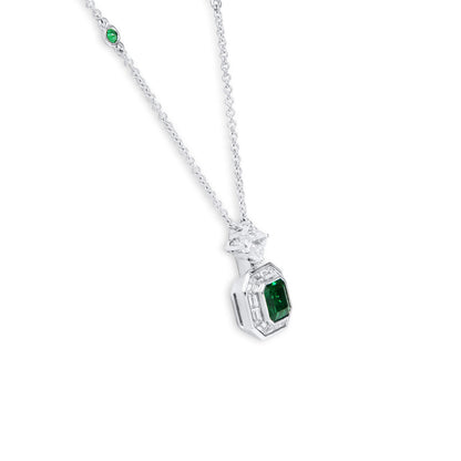 18K White Gold Statement Pendant With 0.84 TCW Octagonal Shape Natural Emerald, GRS Certified
