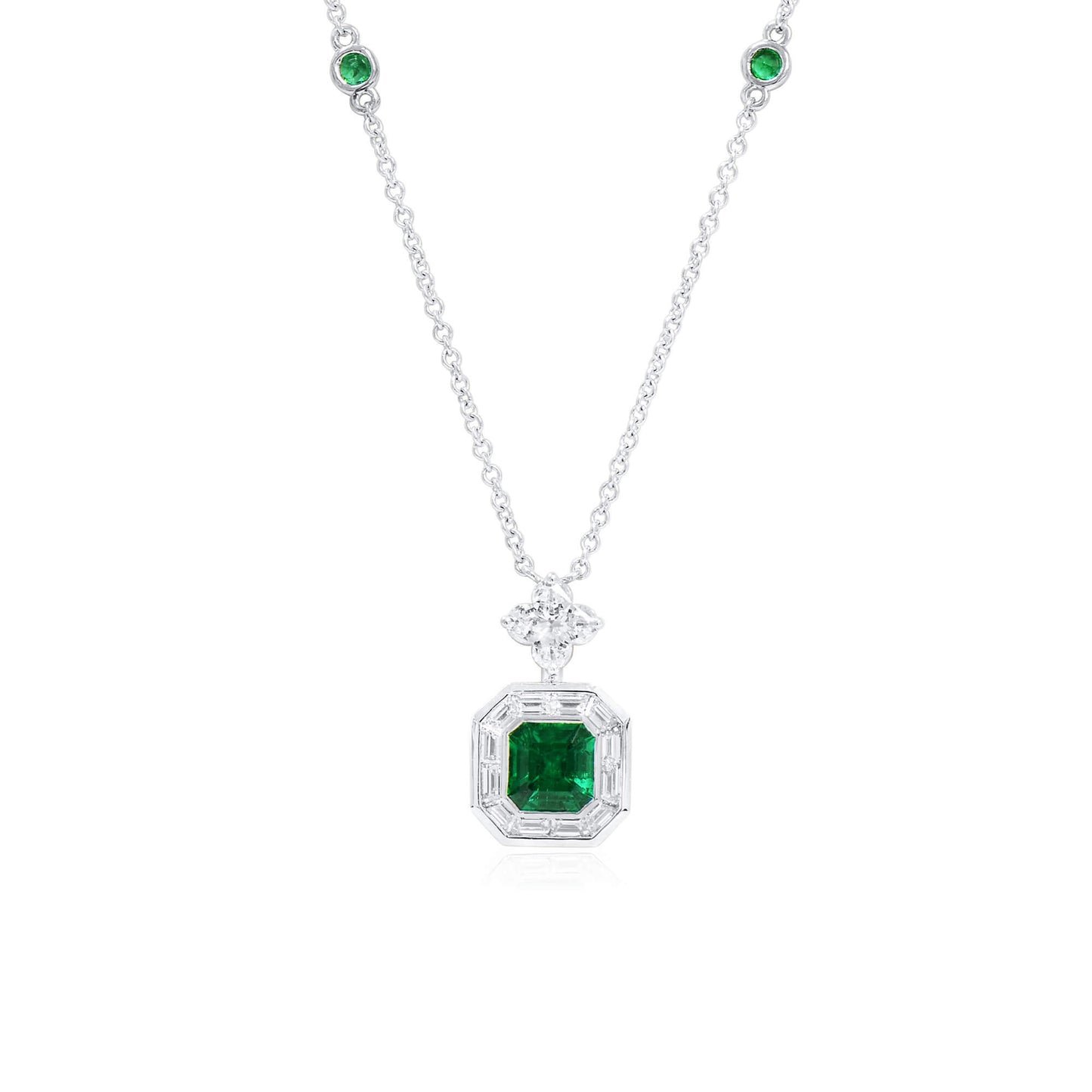 18K White Gold Statement Pendant With 0.84 TCW Octagonal Shape Natural Emerald, GRS Certified