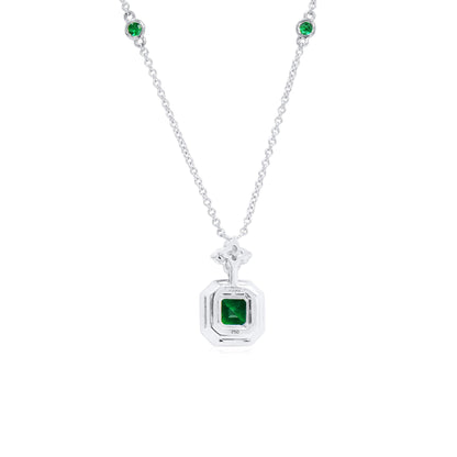 18K White Gold Statement Pendant With 0.84 TCW Octagonal Shape Natural Emerald, GRS Certified