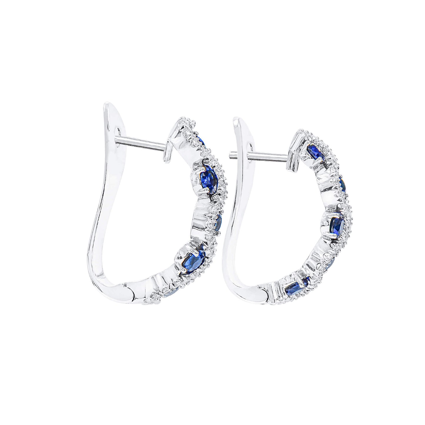 18K White Gold Statement Earrings With 2.01 TCW Round Shape Natural Sapphire, EG_LAB Certified