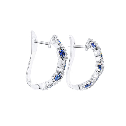 18K White Gold Statement Earrings With 2.01 TCW Round Shape Natural Sapphire, EG_LAB Certified