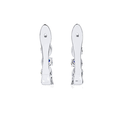 18K White Gold Statement Earrings With 2.01 TCW Round Shape Natural Sapphire, EG_LAB Certified