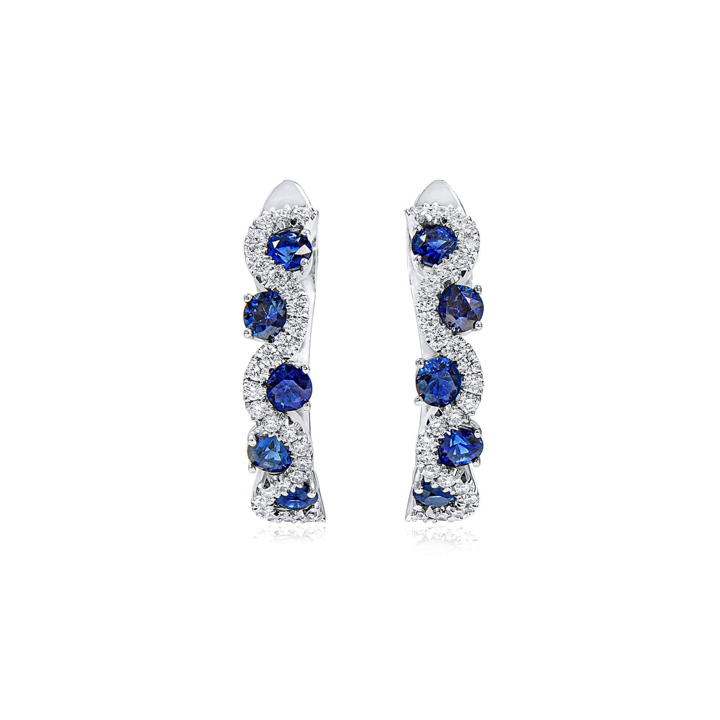 18K White Gold Statement Earrings With 2.01 TCW Round Shape Natural Sapphire, EG_LAB Certified