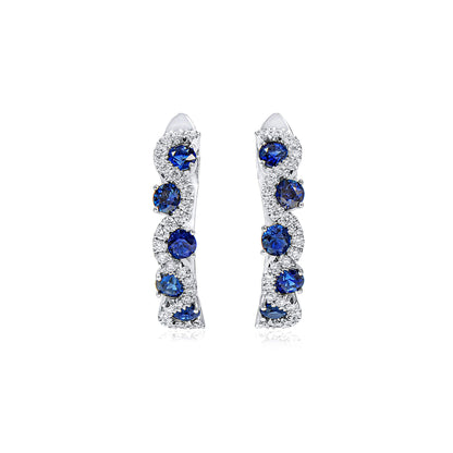 18K White Gold Statement Earrings With 2.01 TCW Round Shape Natural Sapphire, EG_LAB Certified