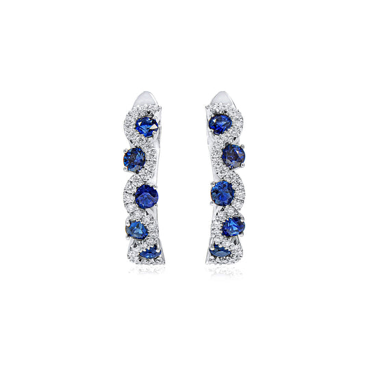 18K White Gold Statement Earrings With 2.01 TCW Round Shape Natural Sapphire, EG_LAB Certified