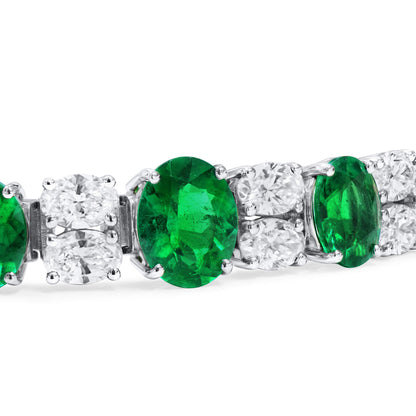 18K White Gold Statement Bracelet With 12.10 TCW Oval Shape Natural Emerald, GRS Certified