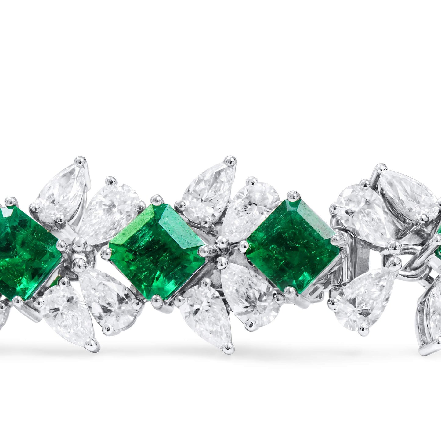 18K White Gold Statement Bracelet With 11.07 TCW Emerald Shape Natural Emerald, GRS Certified