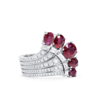 18K White Gold Statement Ring With 2.84 TCW Cushion Shape Natural Ruby, GRS Certified