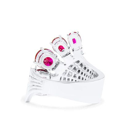 18K White Gold Statement Ring With 2.84 TCW Cushion Shape Natural Ruby, GRS Certified