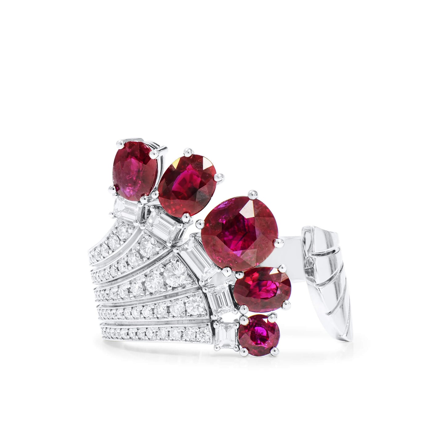 18K White Gold Statement Ring With 2.84 TCW Cushion Shape Natural Ruby, GRS Certified