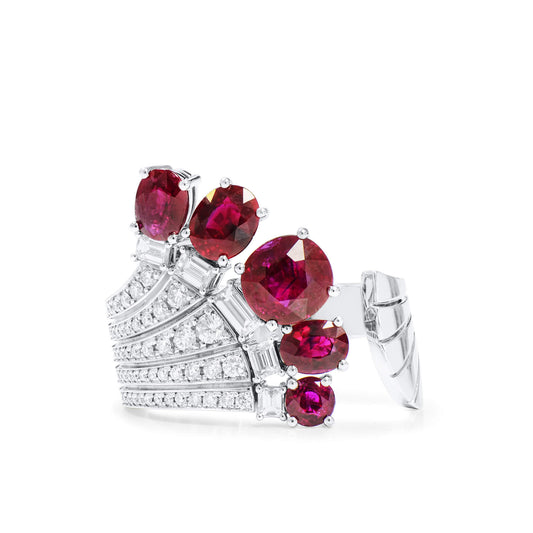 18K White Gold Statement Ring With 2.84 TCW Cushion Shape Natural Ruby, GRS Certified