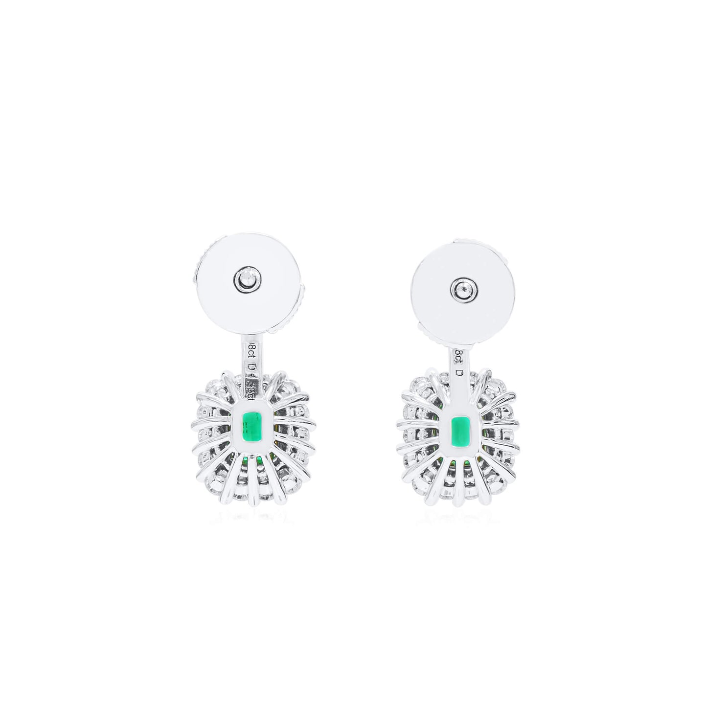 18K White Gold Statement Earrings With 1.08 TCW Emerald Shape Natural Emerald, GRS Certified