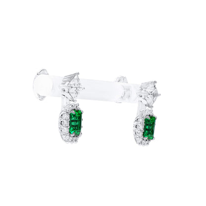 18K White Gold Statement Earrings With 1.08 TCW Emerald Shape Natural Emerald, GRS Certified