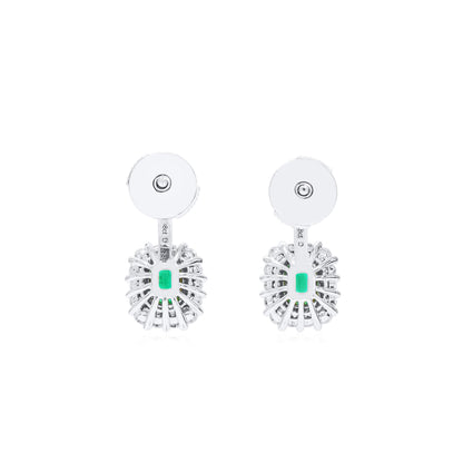 18K White Gold Statement Earrings With 1.08 TCW Emerald Shape Natural Emerald, GRS Certified