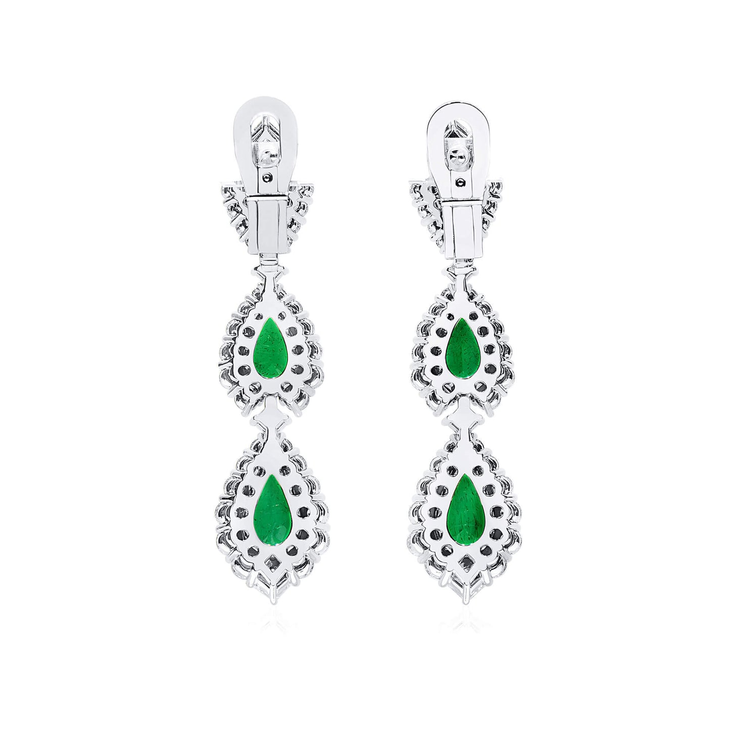 18K White Gold Statement Earrings With 10.61 TCW Pear Shape Natural Emerald, C.DUNAIGRE Certified