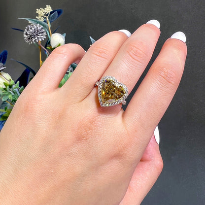 18K White & Yellow Gold Statement Ring With 7.52 TCW Yellow Heart Shape Natural Diamond, GIA Certified