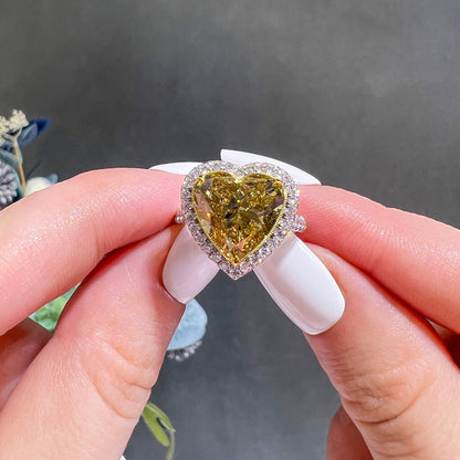18K White & Yellow Gold Statement Ring With 7.52 TCW Yellow Heart Shape Natural Diamond, GIA Certified