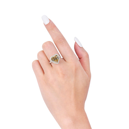 18K White & Yellow Gold Statement Ring With 7.52 TCW Yellow Heart Shape Natural Diamond, GIA Certified