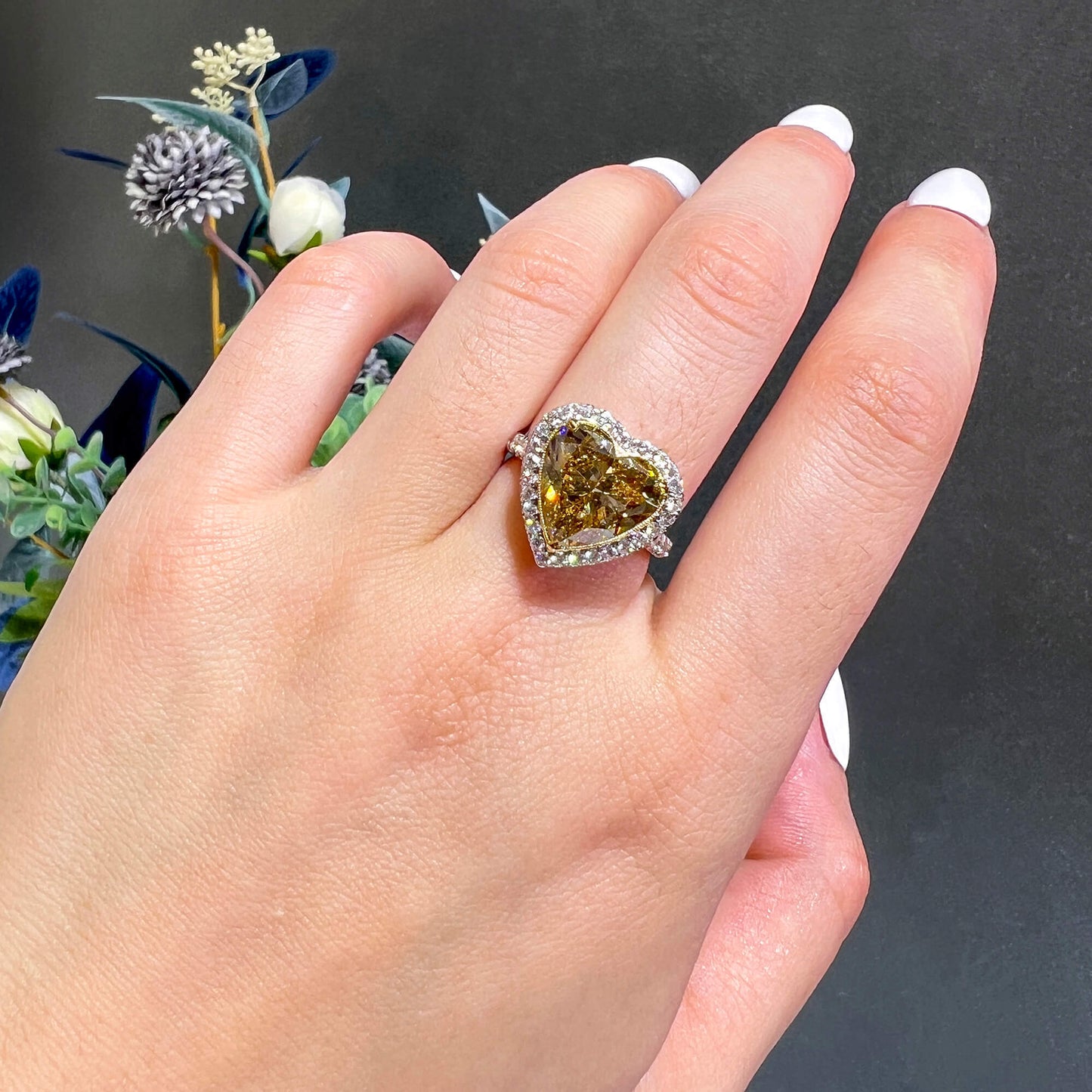 18K White & Yellow Gold Statement Ring With 7.52 TCW Yellow Heart Shape Natural Diamond, GIA Certified