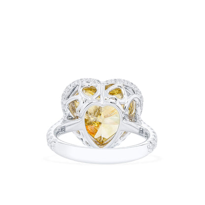 18K White & Yellow Gold Statement Ring With 7.52 TCW Yellow Heart Shape Natural Diamond, GIA Certified