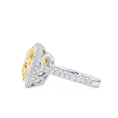 18K White & Yellow Gold Statement Ring With 7.52 TCW Yellow Heart Shape Natural Diamond, GIA Certified