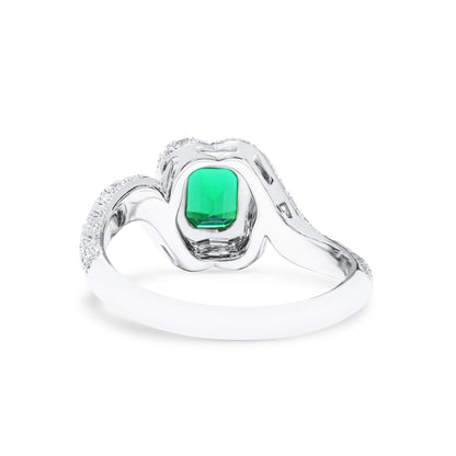 18K White Gold Statement Ring With 1.00 TCW Octagonal Shape Natural Emerald, GRS Certified