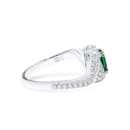 18K White Gold Statement Ring With 1.00 TCW Octagonal Shape Natural Emerald, GRS Certified