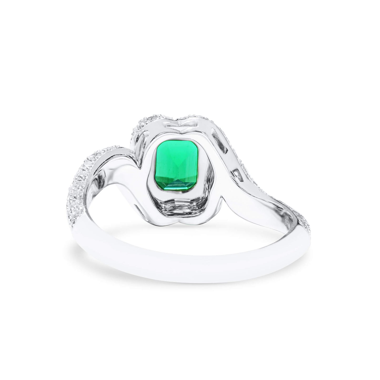 18K White Gold Statement Ring With 1.00 TCW Octagonal Shape Natural Emerald, GRS Certified
