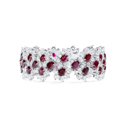 18K White Gold Statement Bracelet With 17.84 TCW Oval Shape Natural Ruby, BELLEROPHON Certified