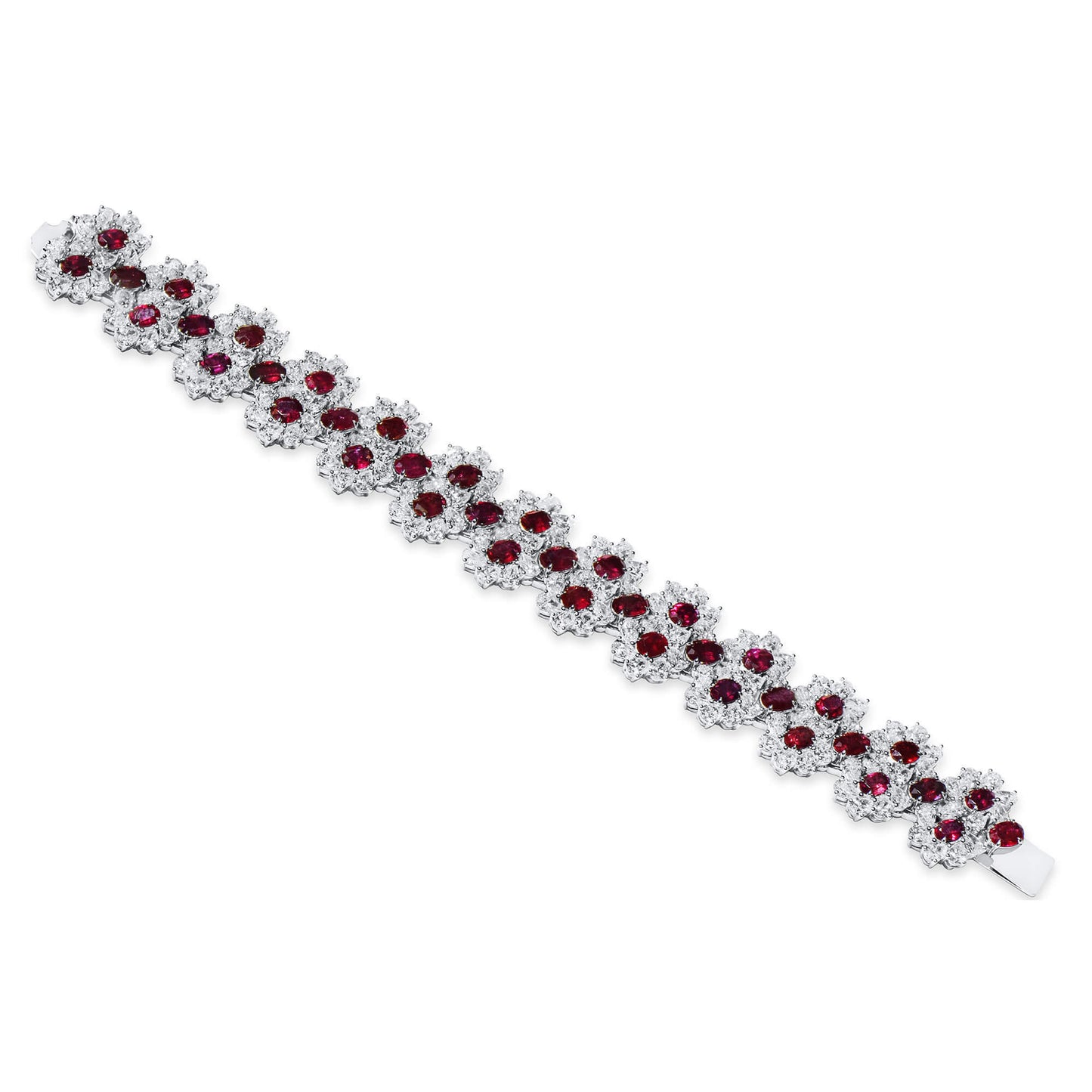 18K White Gold Statement Bracelet With 17.84 TCW Oval Shape Natural Ruby, BELLEROPHON Certified
