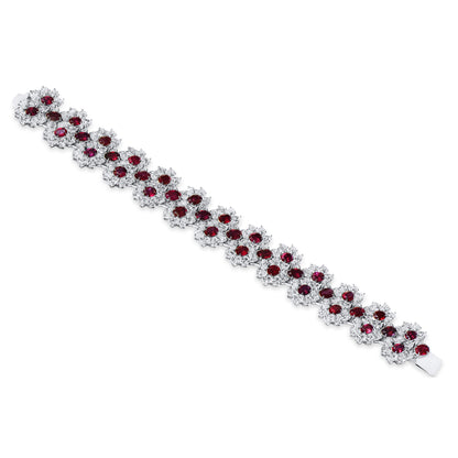 18K White Gold Statement Bracelet With 17.84 TCW Oval Shape Natural Ruby, BELLEROPHON Certified