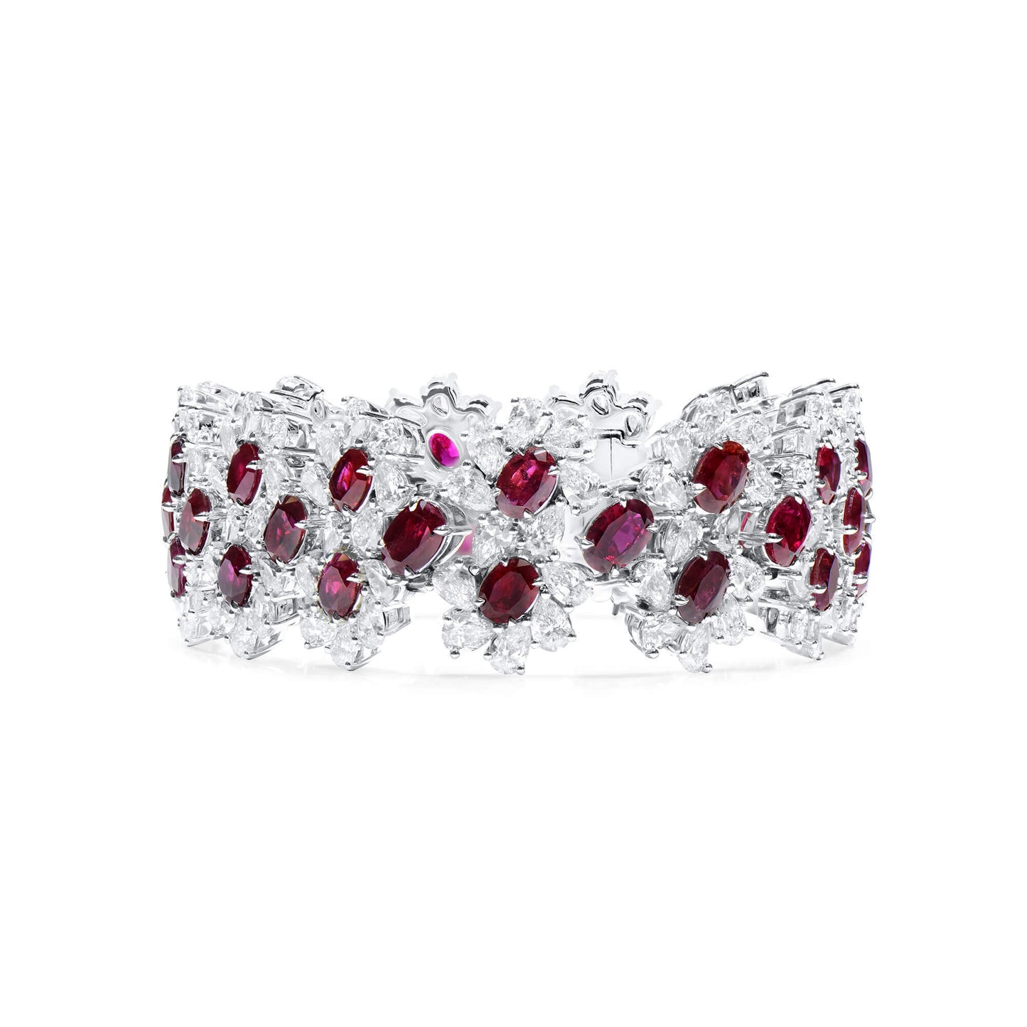 18K White Gold Statement Bracelet With 17.84 TCW Oval Shape Natural Ruby, BELLEROPHON Certified