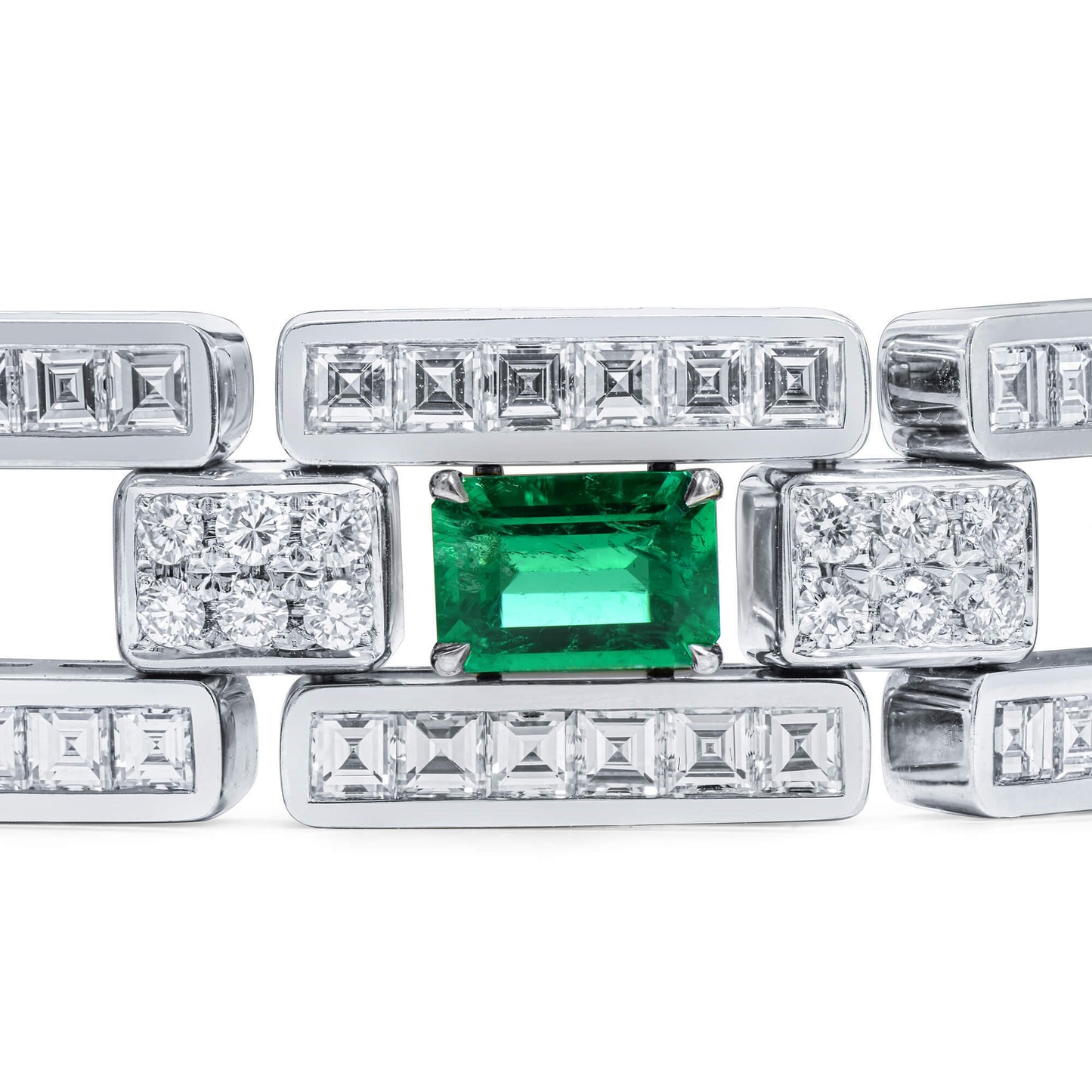 18K White Gold Statement Bracelet With 5.03 TCW Emerald Shape Natural Emerald, GRS Certified