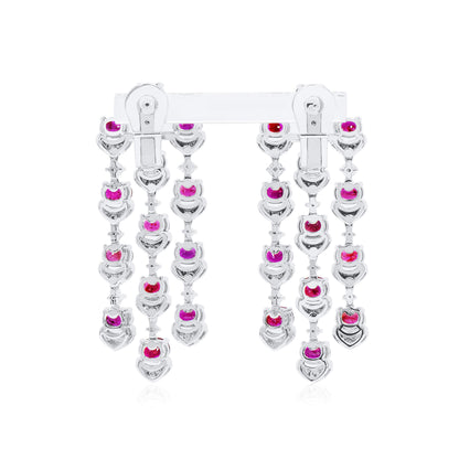 18K White Gold Statement Earrings With 9.25 TCW Oval Shape Natural Ruby, BELLEROPHON Certified