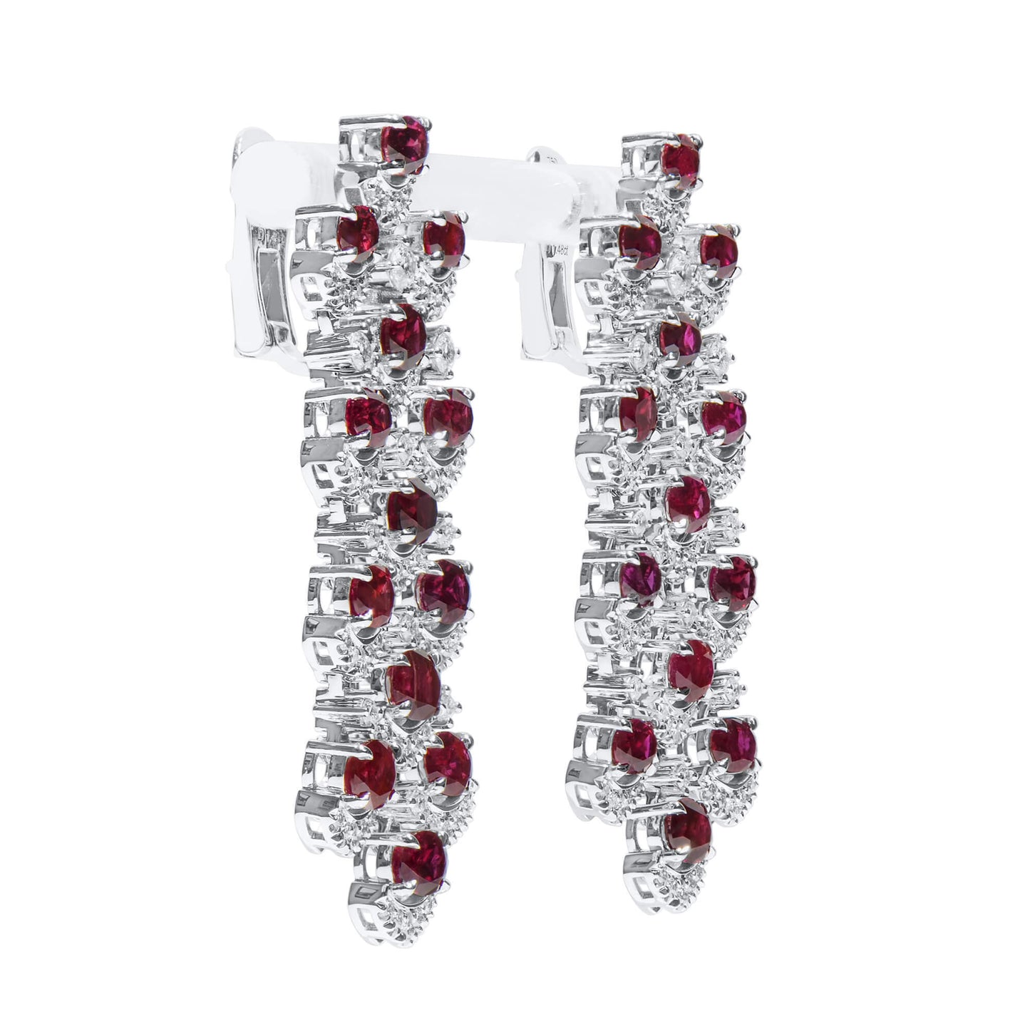 18K White Gold Statement Earrings With 9.25 TCW Oval Shape Natural Ruby, BELLEROPHON Certified