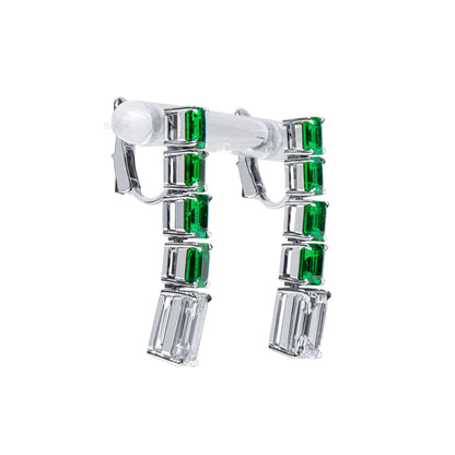 18K White Gold Statement Earrings With 4.02 TCW Emerald Shape Natural Diamond, GIA Certified