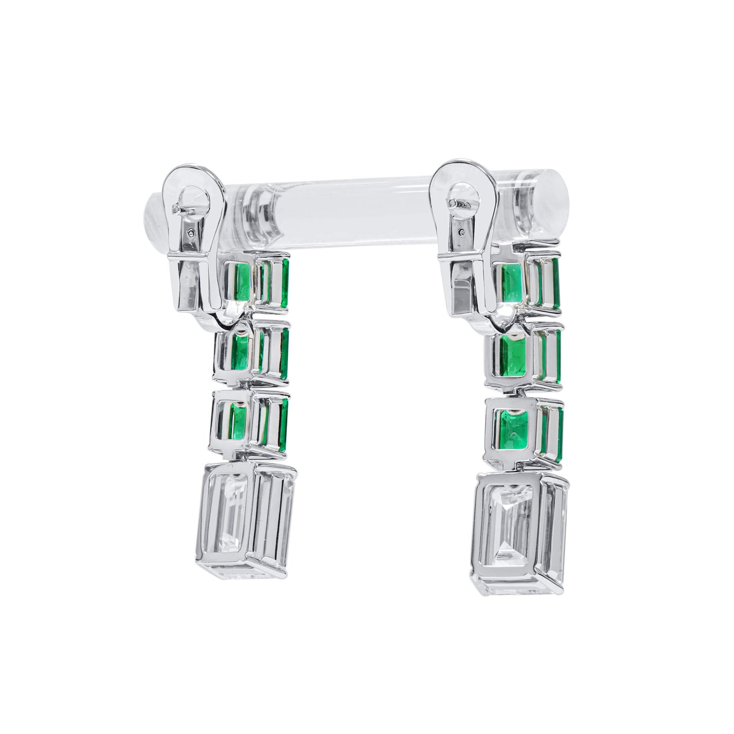 18K White Gold Statement Earrings With 4.02 TCW Emerald Shape Natural Diamond, GIA Certified