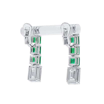 18K White Gold Statement Earrings With 4.02 TCW Emerald Shape Natural Diamond, GIA Certified