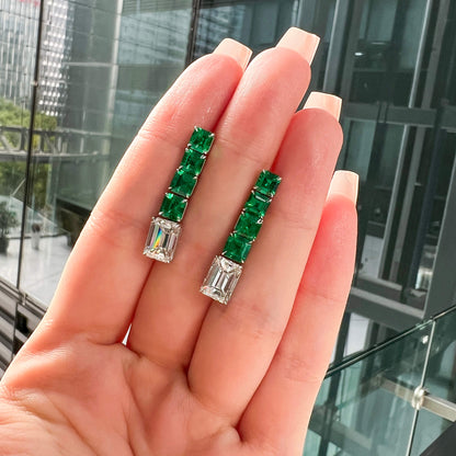 18K White Gold Statement Earrings With 4.02 TCW Emerald Shape Natural Diamond, GIA Certified