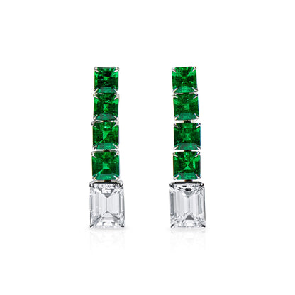 18K White Gold Statement Earrings With 4.02 TCW Emerald Shape Natural Diamond, GIA Certified